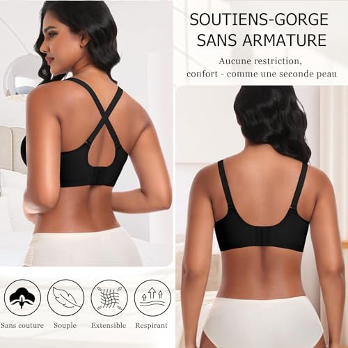 Detalle de Ganado Soutien-Gorge Femme sans Armature Sexy Col en V Brassière avec Coussinets Bralette sans Coutures Noir, L
