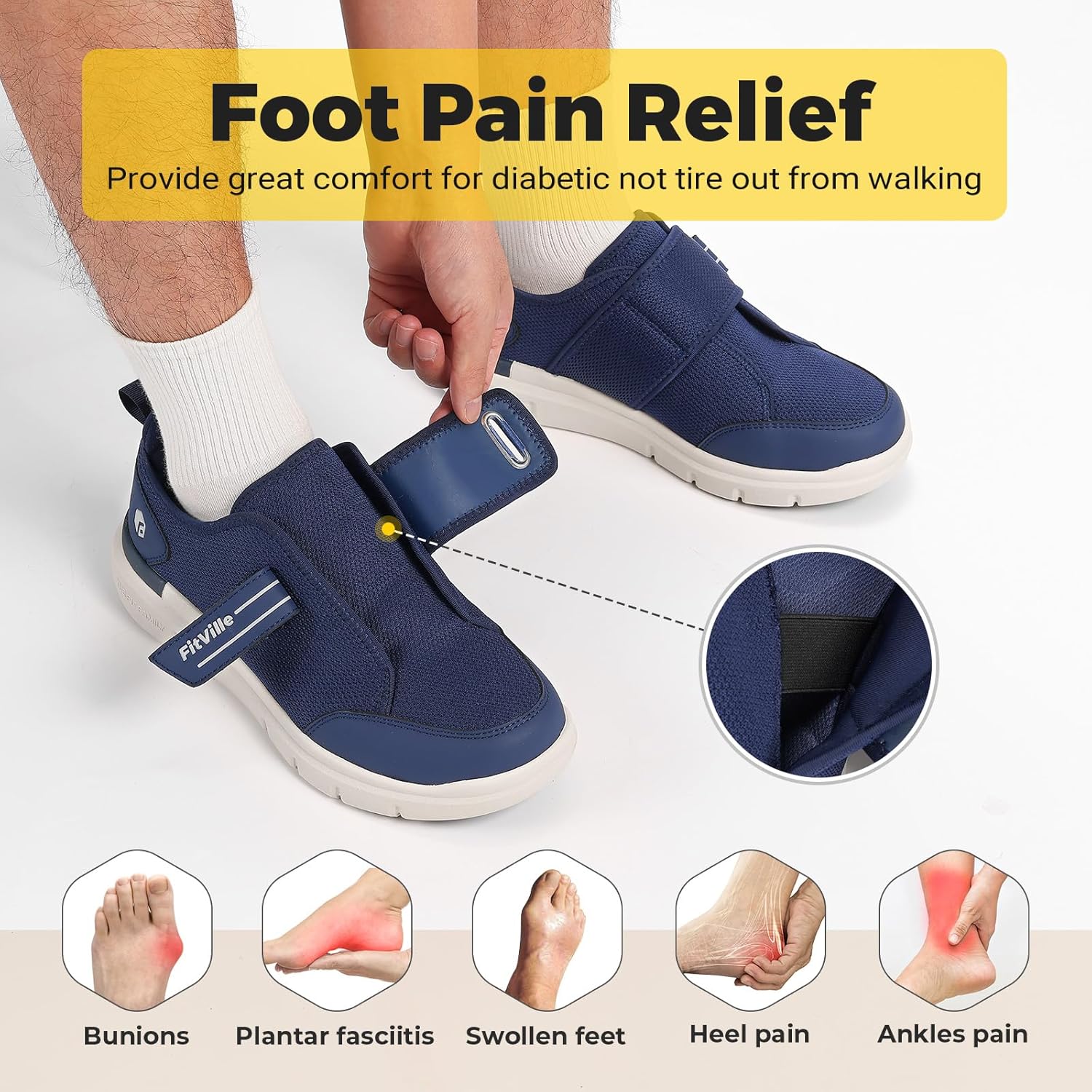 Thumbnail 4 de FitVille Chaussures Diabétiques Homme Extra Larges – Baskets de rééducation respirantes pour marche et confort quotidien