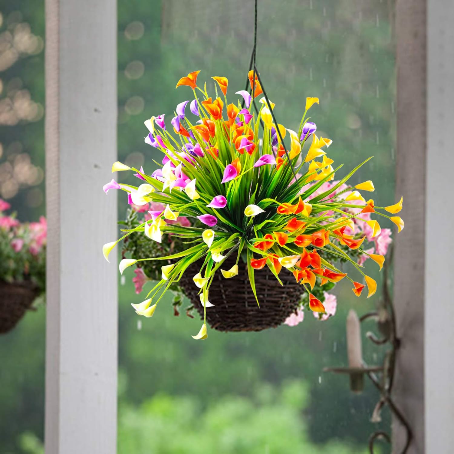 Detalle de Yibaijia 6 Künstliche Calla Blumen – UV-beständig, wetterfest, 5 Farben für Balkon, Garten und Wohnzimmer