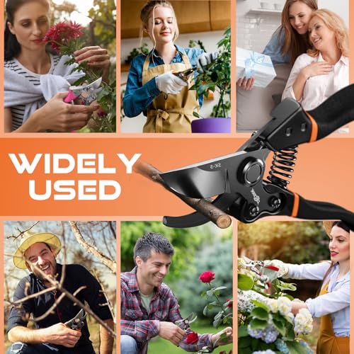 Detalle de DECERK 8.5" Professional Pruning Shears — Japanese Steel, Titanium Blade, Arthritis-Friendly Roots to Result