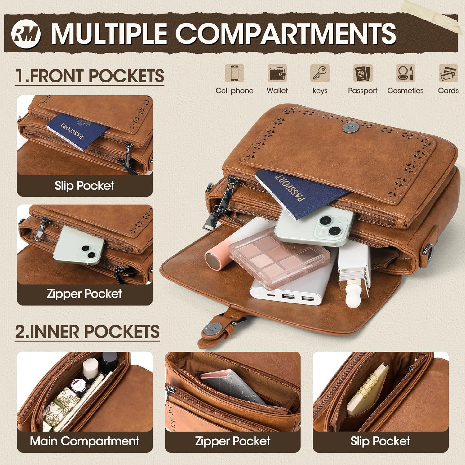 Detalle de RAINSMORE crossbody bag with multiple pockets