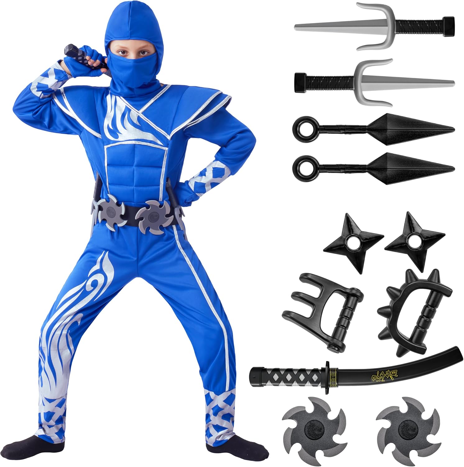 Thumbnail 6 de Spooktacular Creations Blue Ninja Stealth Flame Costume - Child Costume Set