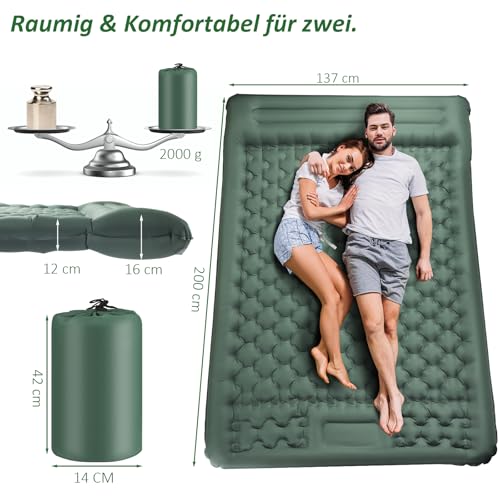 Detalle de Jaztral Isomatte Camping 2 Personen – 200 × 137 × 12 cm, integrierte Kopfdichtung und Fußpumpe