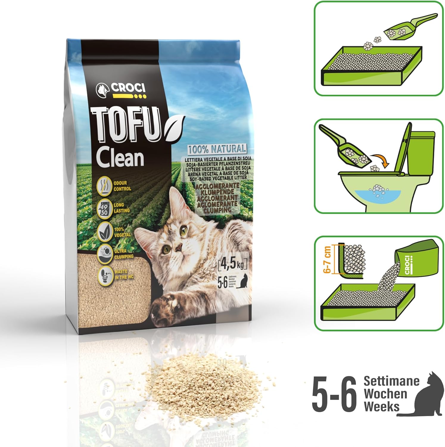 Thumbnail 2 de Croci Tofu Clean Litter 10L: Clumping, 100% Plant-Based, Flushable Cat Litter
