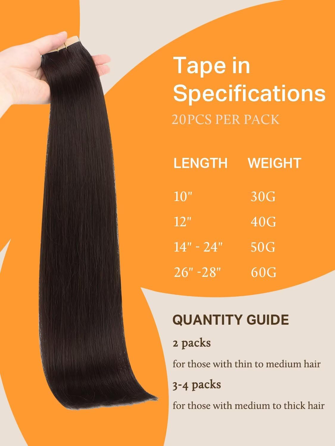 Detalle de DOORES Remy Human Hair Tape-In Extensions (Invisible Transparent Tape) — Straight Style