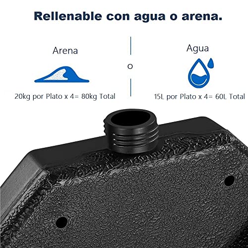 Thumbnail 1 de Yaheetech base para sombrilla desmontable de 4 piezas (rellenable con agua o arena), negro 50×50×7,5 cm