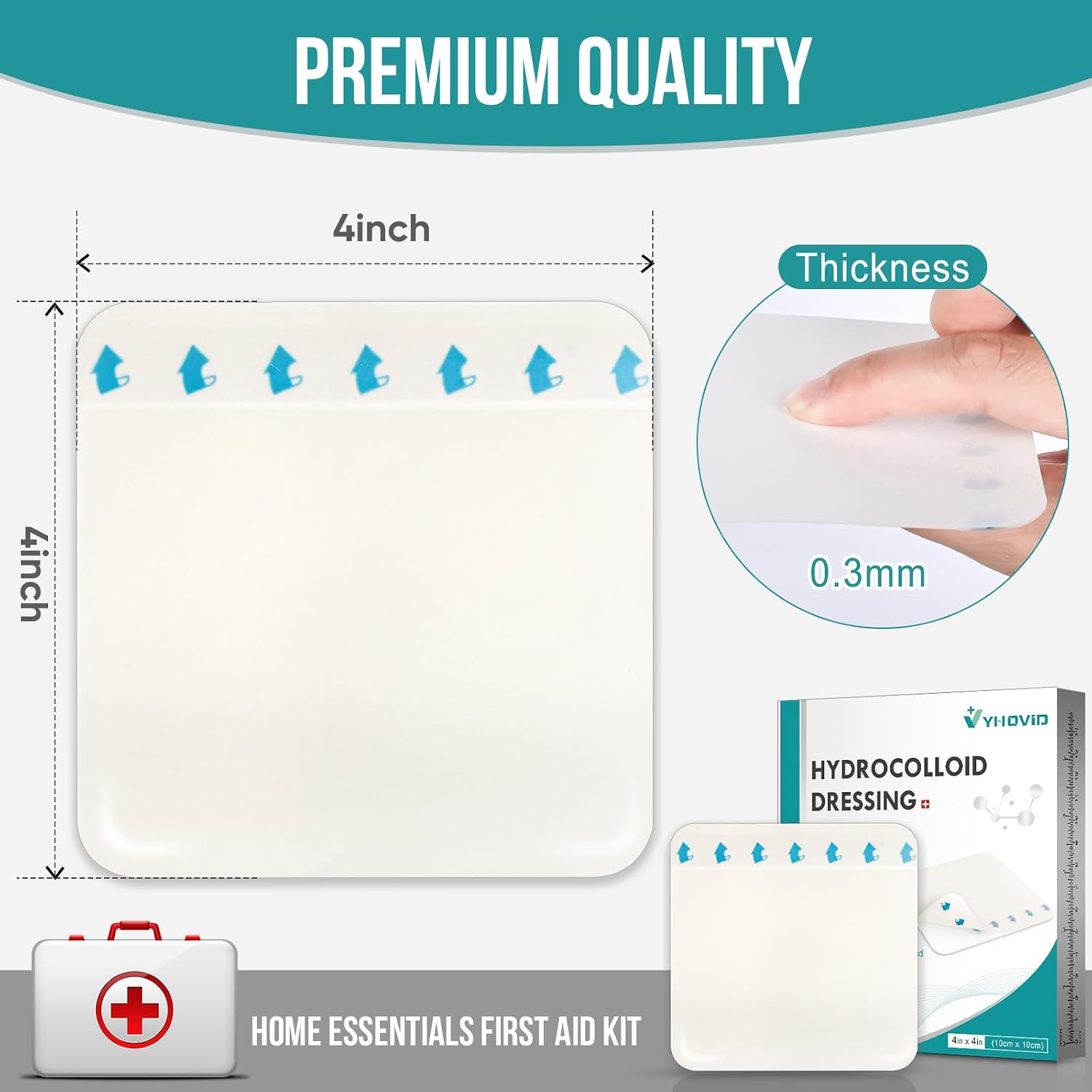 Detalle 2 de YHOVID 40-Pack Hydrocolloid Wound Dressings, 4" x 4", Sterile and Waterproof