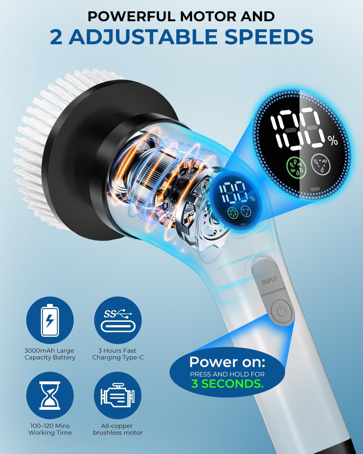 Detalle de Electric Spin Scrubber with Upgraded Battery and 7 Heads — Rechargeable Cordless Deep Cleaning for Bathrooms, Tile, and More
