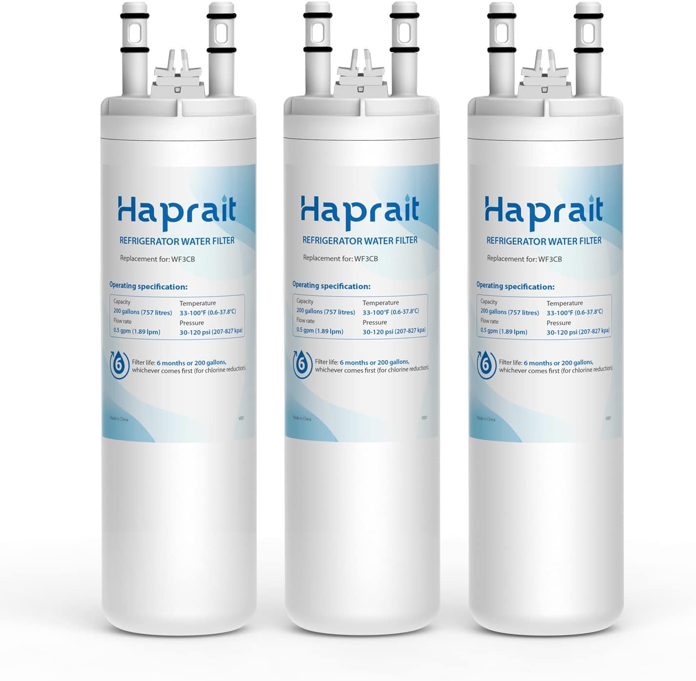 Detalle de Haprait HP006 Refrigerator Water Filter, 3-Pack, Carbon Fiber, NSF/ANSI 42