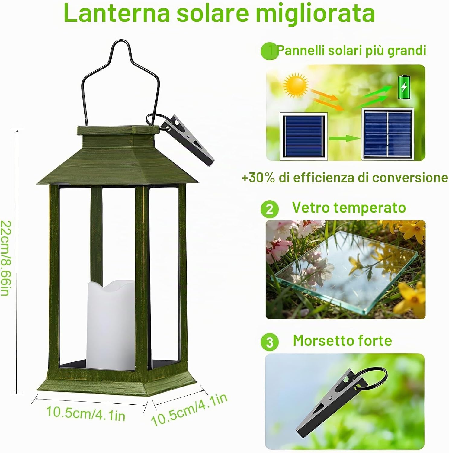 Detalle de Dekofun Lanterne da Esterno in Bronzo, 2 Pezzi Lanterne Solare con Fiamma Tremolante – IP44