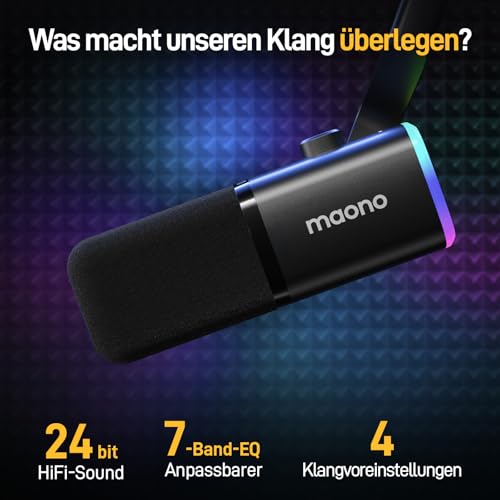 Thumbnail 1 de MAONO PD100XS XLR-USB Streaming Mikrofon mit Arm – Dynamisch, mit Stummschalttaste und Gain-Regler