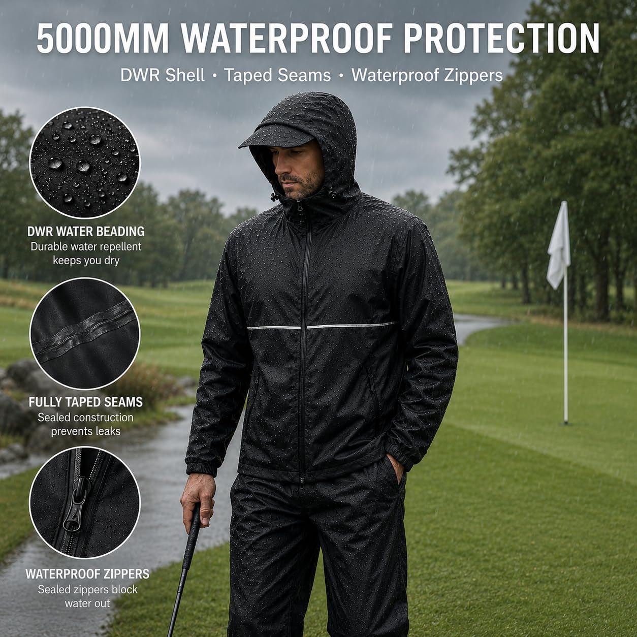 Detalle 2 de SWISSWELL 20 oz Waterproof Rain Suit for Men and Women, Packable Jacket & Pants