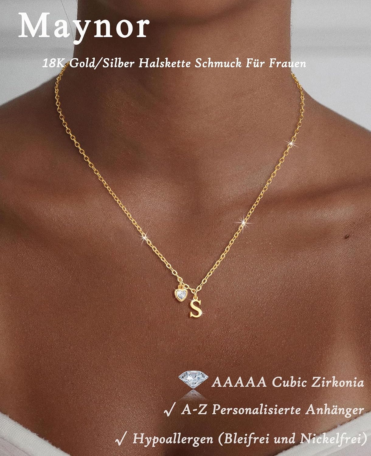 Detalle 2 de Maynor Gold Buchstaben-Kette mit Herz 18K