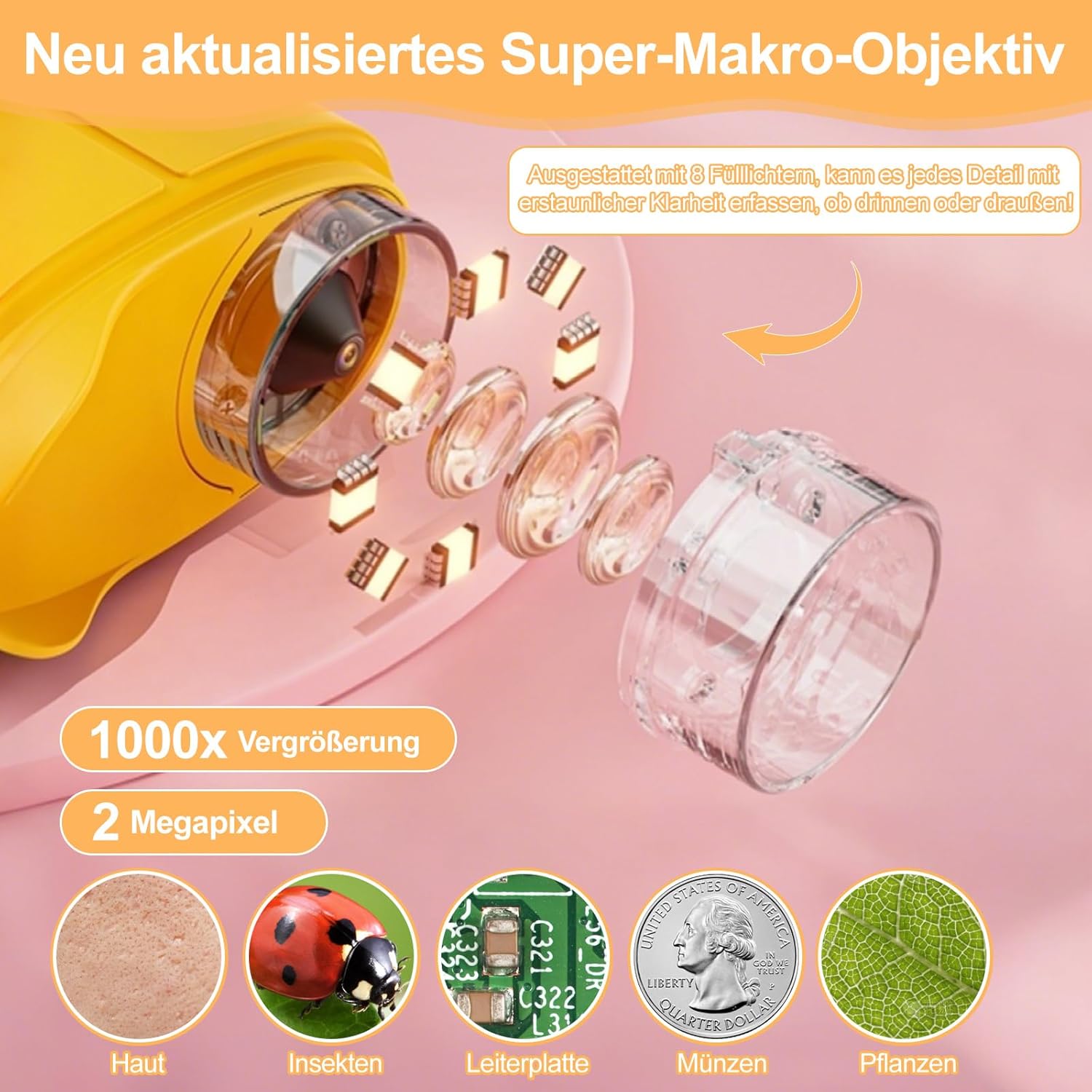 Thumbnail 2 de 1000x Mikroskop für Kinder (Handheld, digital) mit 2,0" IPS-Bildschirm, 2MP-Kamera & 600 mAh Akku