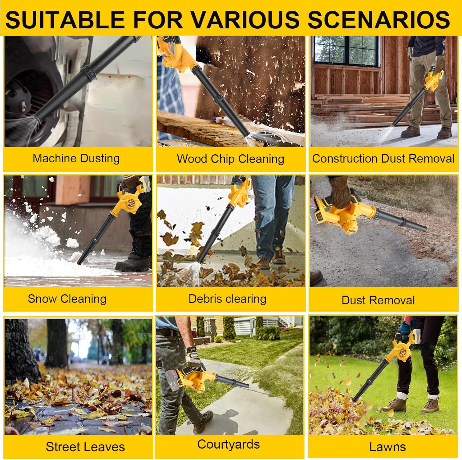 Thumbnail 5 de Powarobor soffiatore senza fili per cantiere, compatibile con batterie Dewalt 18 V XR (solo utensile)