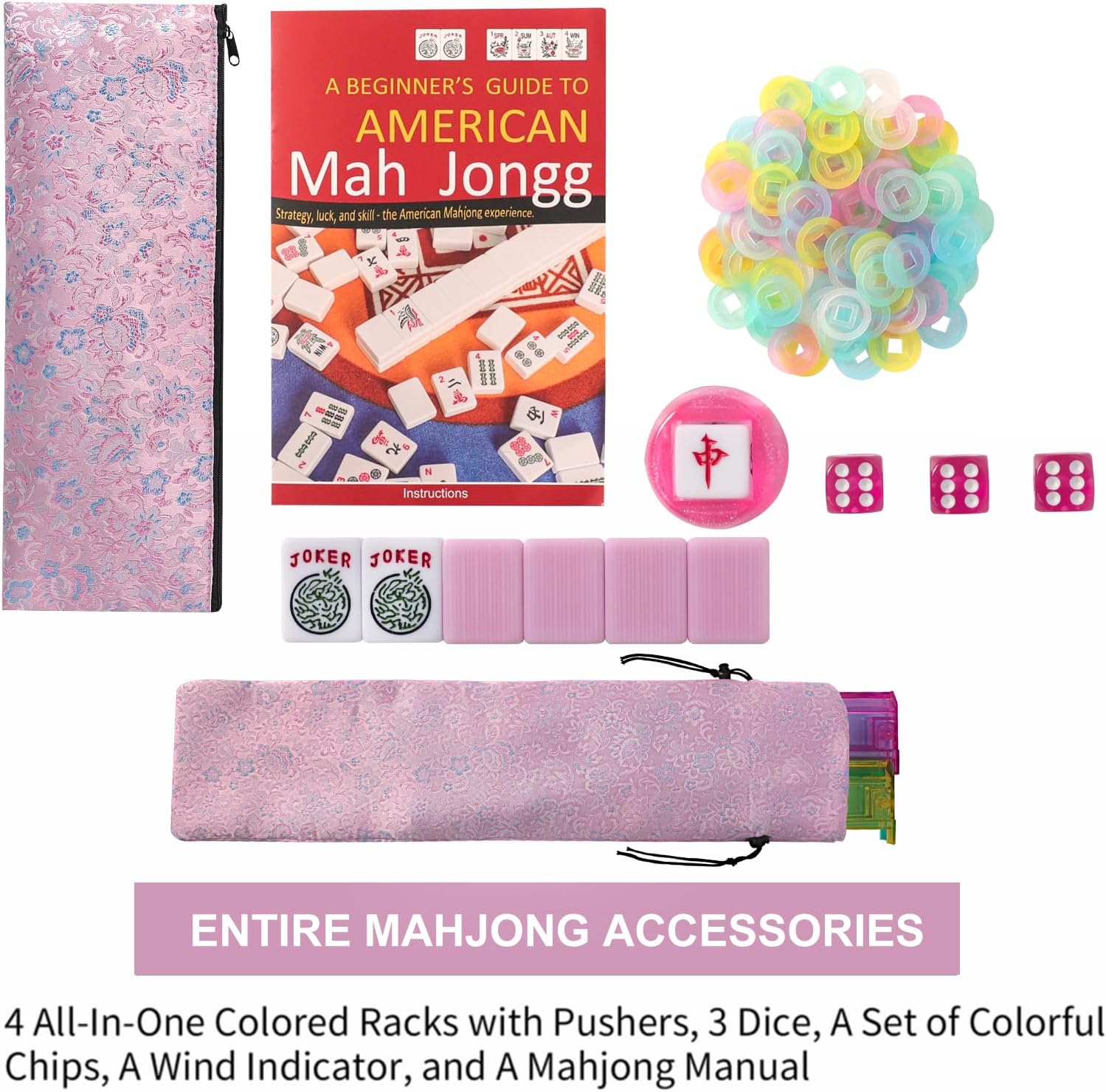 Detalle 2 de TIASUSAN American Mahjong Game Set with 166 Pink Tiles and Complete Accessories