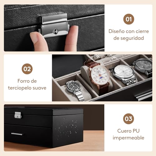 Thumbnail 6 de Lifewit organizador para gafas con caja de relojes y tapa de cristal (negro, 35 x 21 cm)