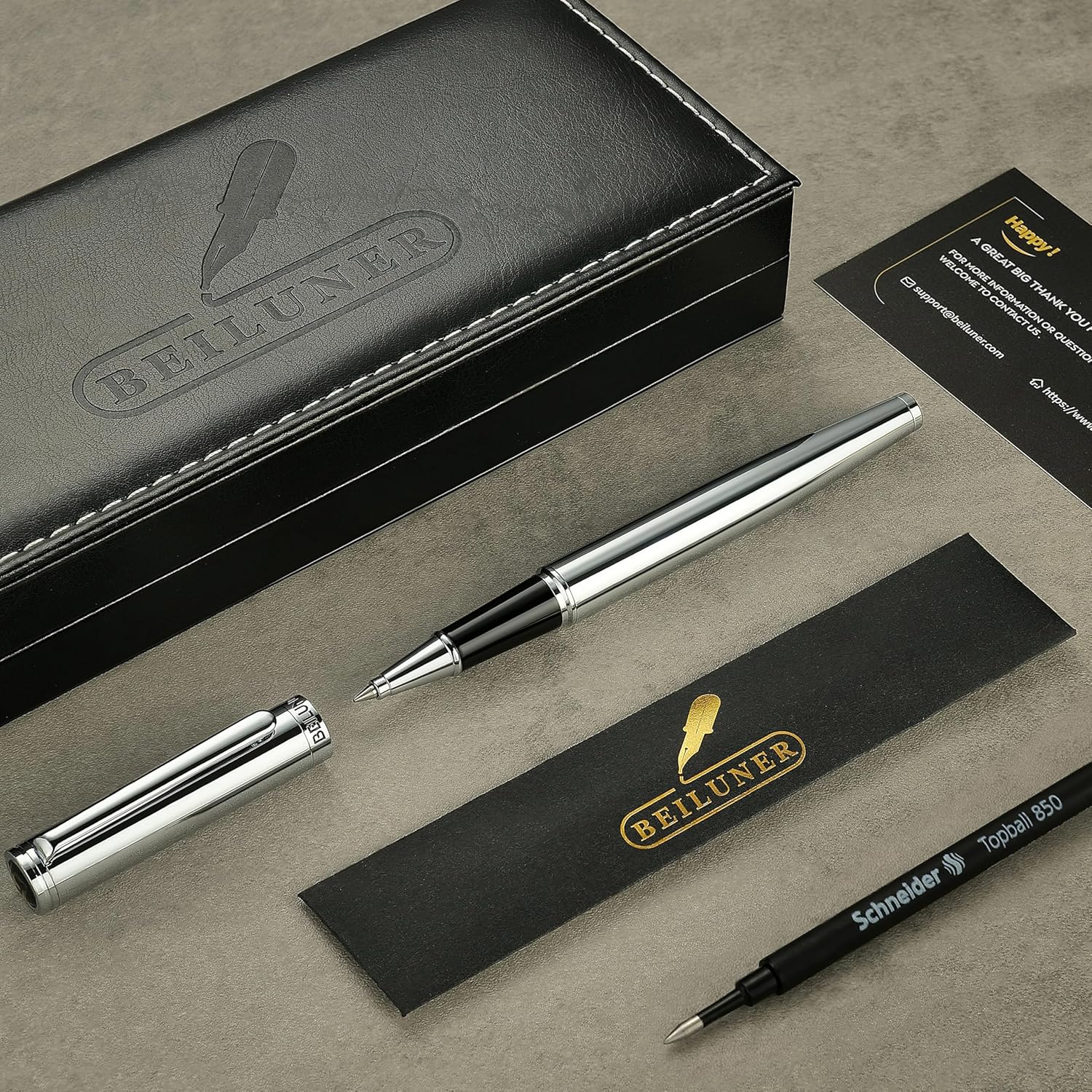 Thumbnail 1 de BEILUNER Penna Rollerball di Lusso – Finiture Oro 24K, Refill Schneider 850, Set Regalo