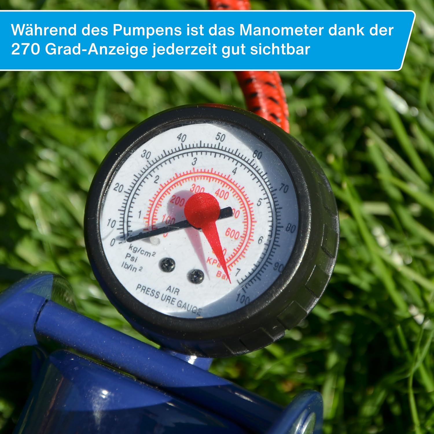 Detalle de Cartrend Einzylinder Fußluftpumpe – vielseitig, kompakt und präzise für Auto- und Fahrradreifen