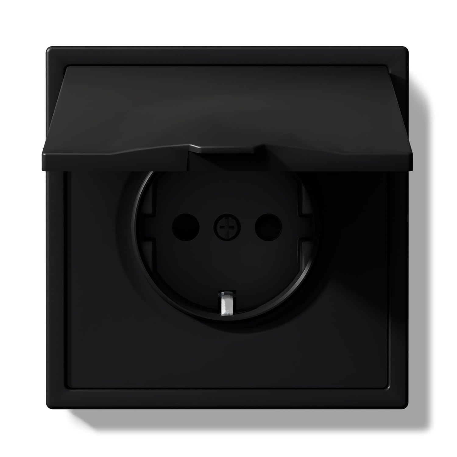 Detalle de BSEEDLIFE Schuko Unterputz-Steckdose mit wasserdichter Abdeckung, 1-fach, Schwarz (16 A, 80×80 mm, EU-Standard)