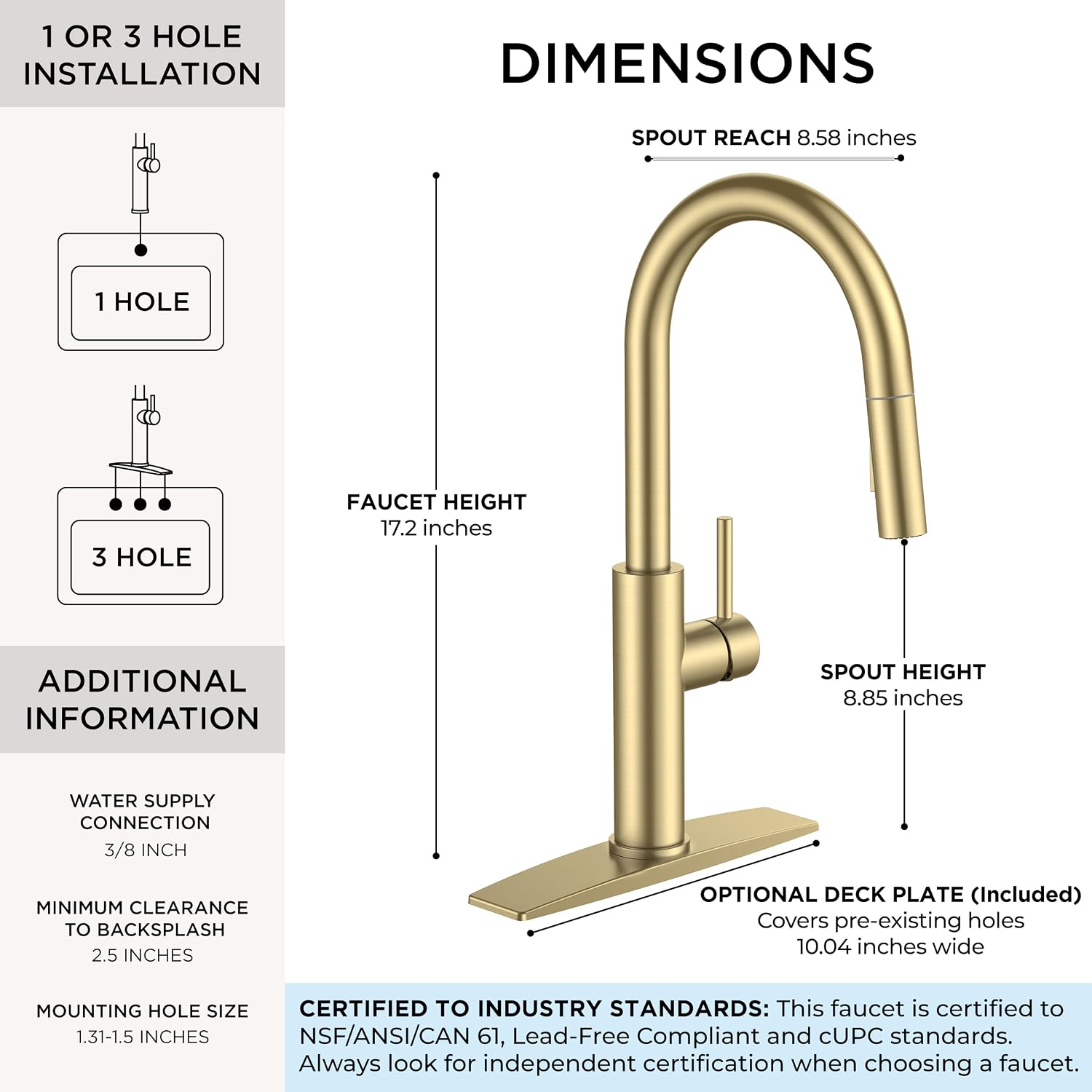 Thumbnail 1 de FORIOUS FF0082G Kitchen Faucet, Gold High-Arc Pull-Down Sprayer