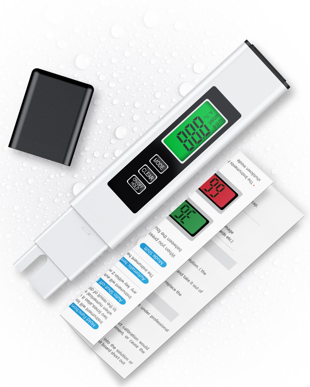 Pawfly 3-i-1 digital vattenmätare för TDS, EC och temperatur