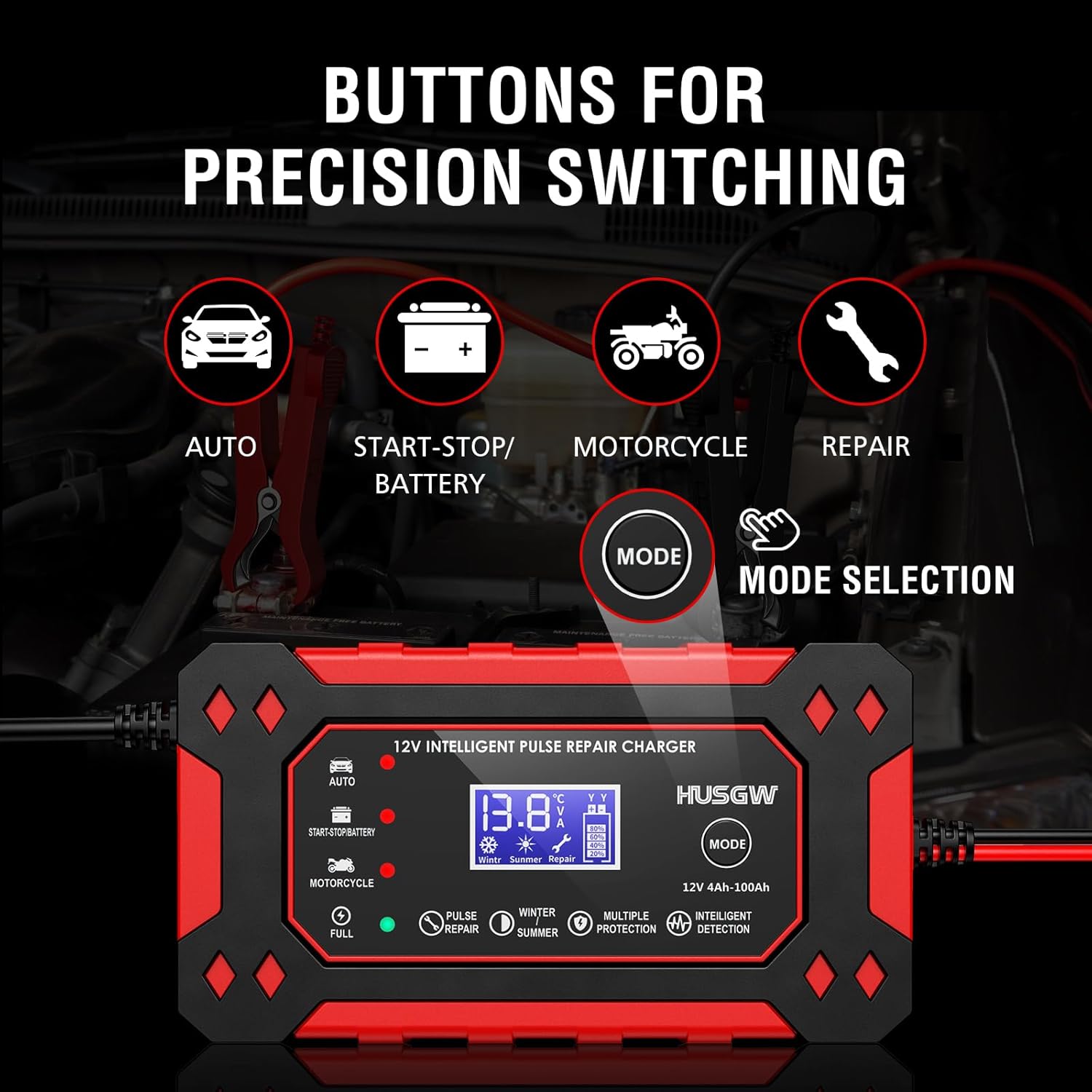 Thumbnail 2 de Caricabatterie 12V6A Husgw: ricarica intelligente con display LCD per auto, moto, camion e molto altro