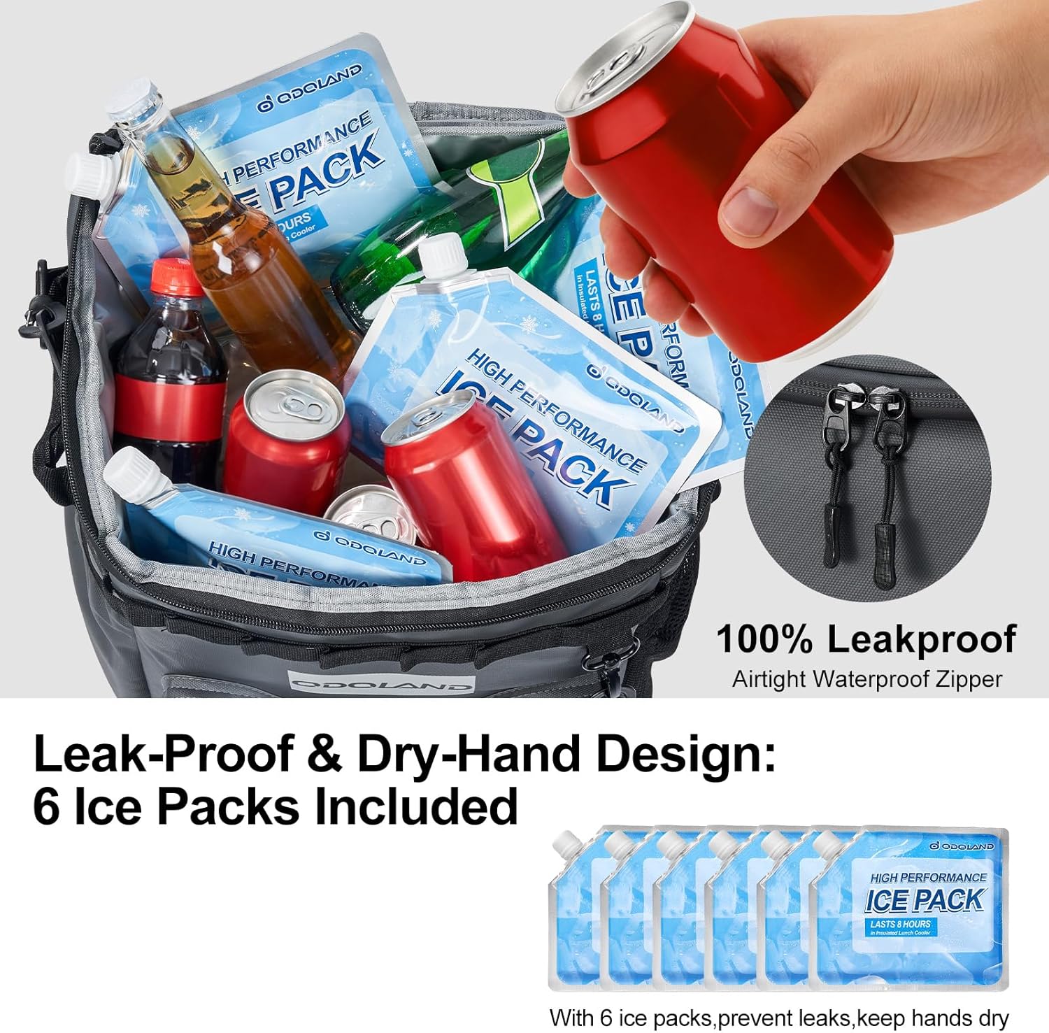 Detalle 2 de Odoland chariot glacière isotherme à roulettes (jusqu’à 72 boîtes) avec sac amovible et packs de glace