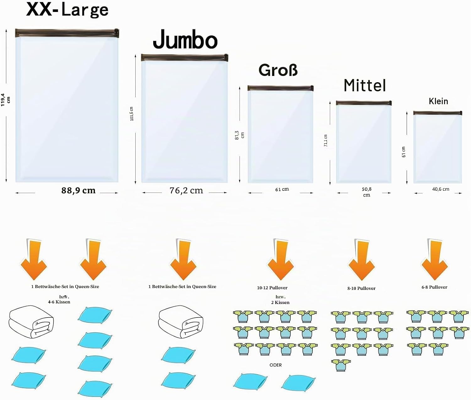 Detalle de Vakuumbeutel-Set für Kleidung, Bettdecken & Kissen – 10-tlg Jumbo/ Large, luftdicht & wiederverwendbar