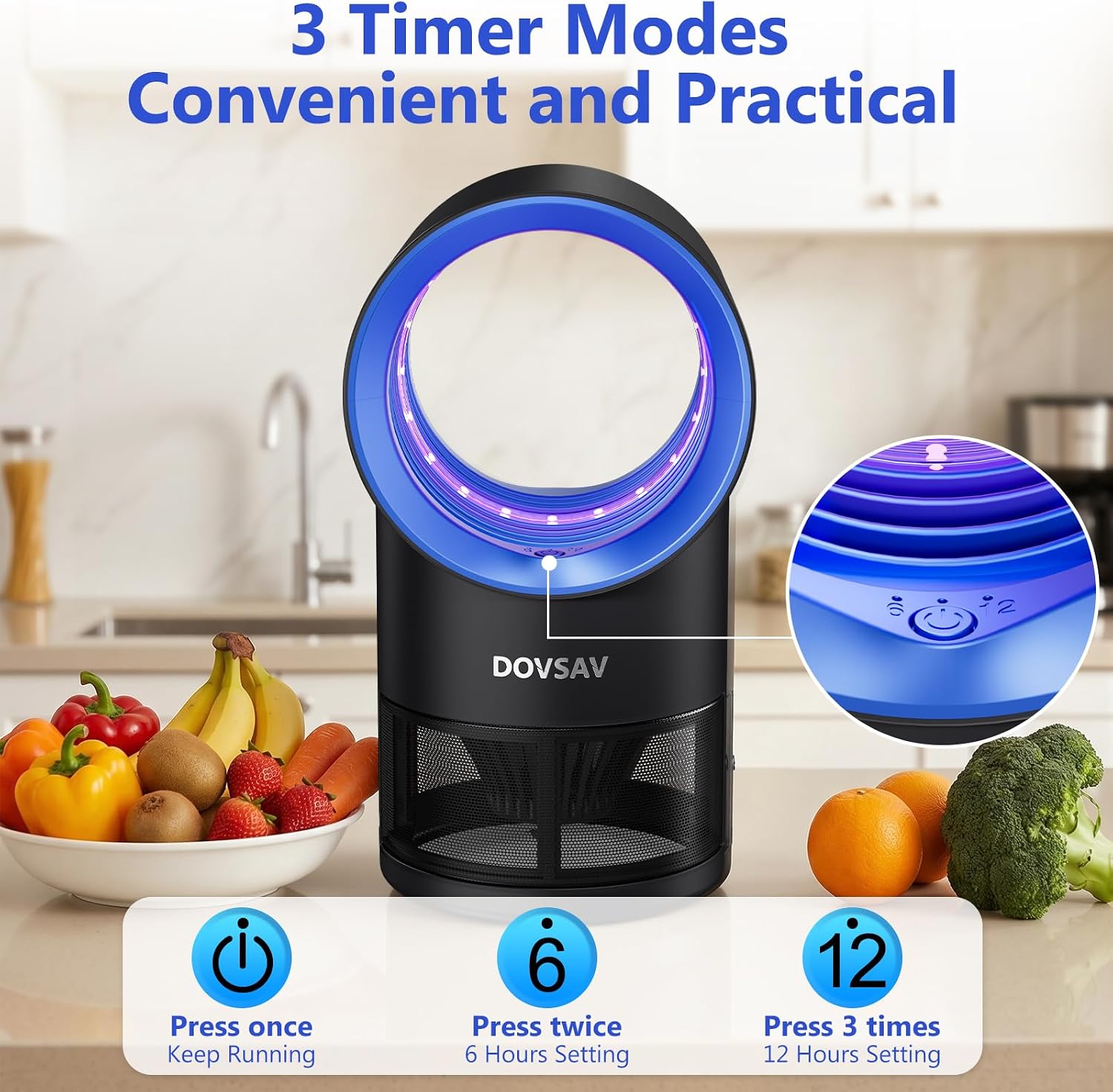 Detalle de DOVSAV 2605 Indoor Fruit Fly Trap with UV Light, Suction Fan & Timer