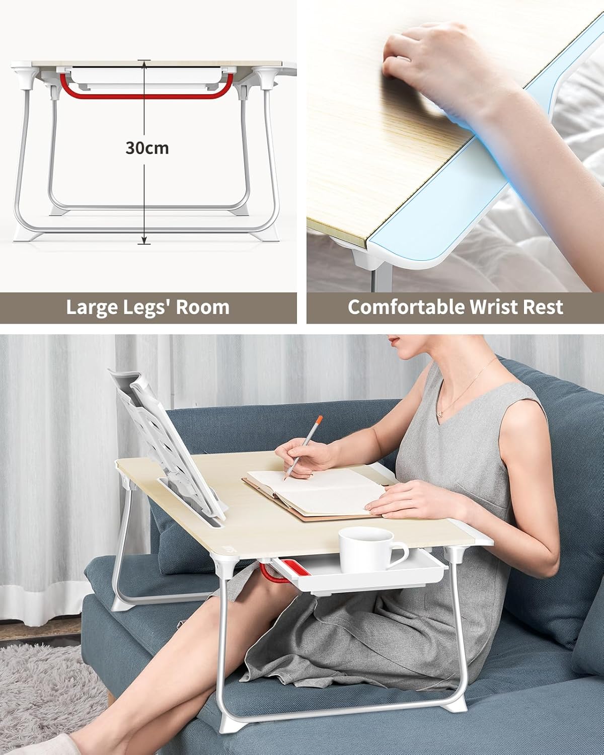 Thumbnail 4 de SAIJI XX-Large Foldable Bed Tray Table (Teak) – Multi‑Use Laptop Desk with Storage Drawer