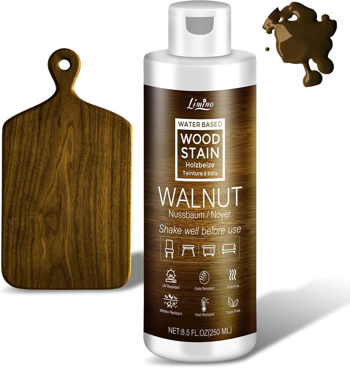 Detalle de Tintura per legno a base d'acqua - Noce | Vernice per mobili interni ed esterni (250ml)