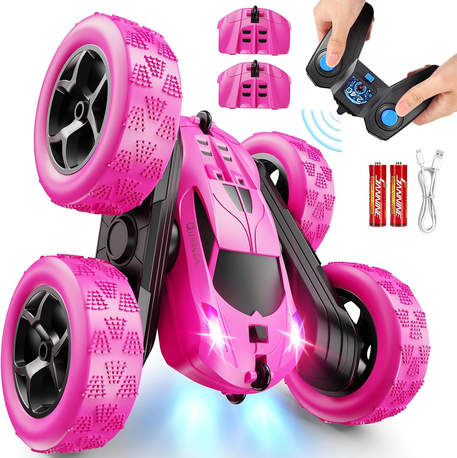 Detalle de QUNREDA Q1 radiostyrd stuntbil 4WD med 2,4 GHz, 360°-rotation och LED
