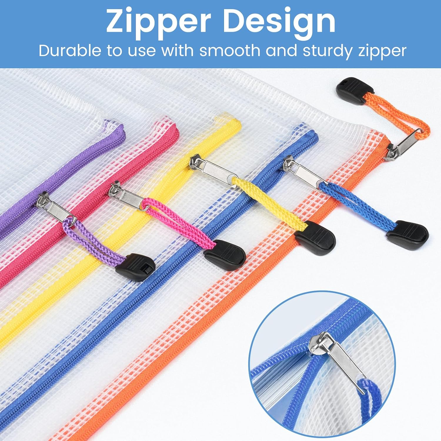 Detalle de Sooez A6 Mesh Zipper Pouches, 24-Pack with Label Pockets and 8 Colors