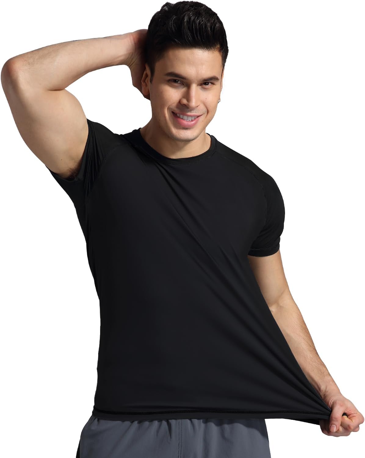 Detalle de VAYAGER Herren-Rash Guard UPF 50+ Kurzarm – Schnelltrocknend, lockere Passform