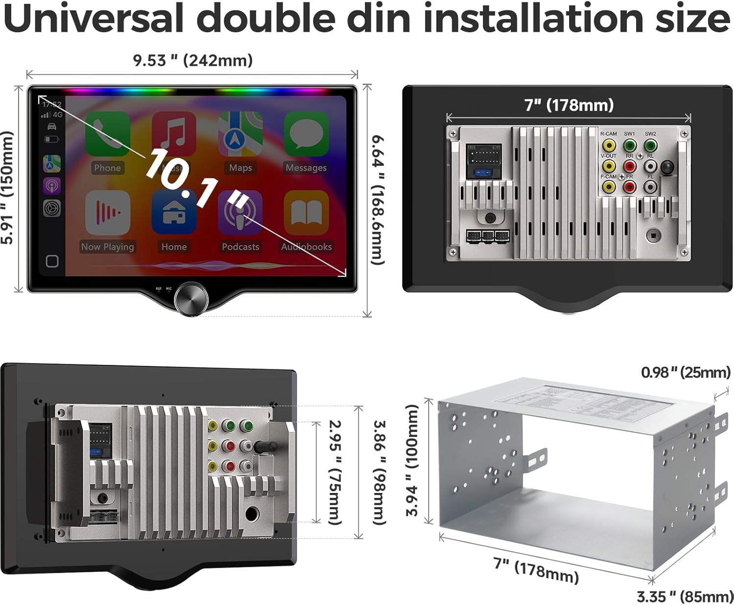 Thumbnail 5 de Kissound 10.1" QLED Double Din Car Stereo with Wireless CarPlay & Android Auto, Bluetooth, DSP, Backup Camera
