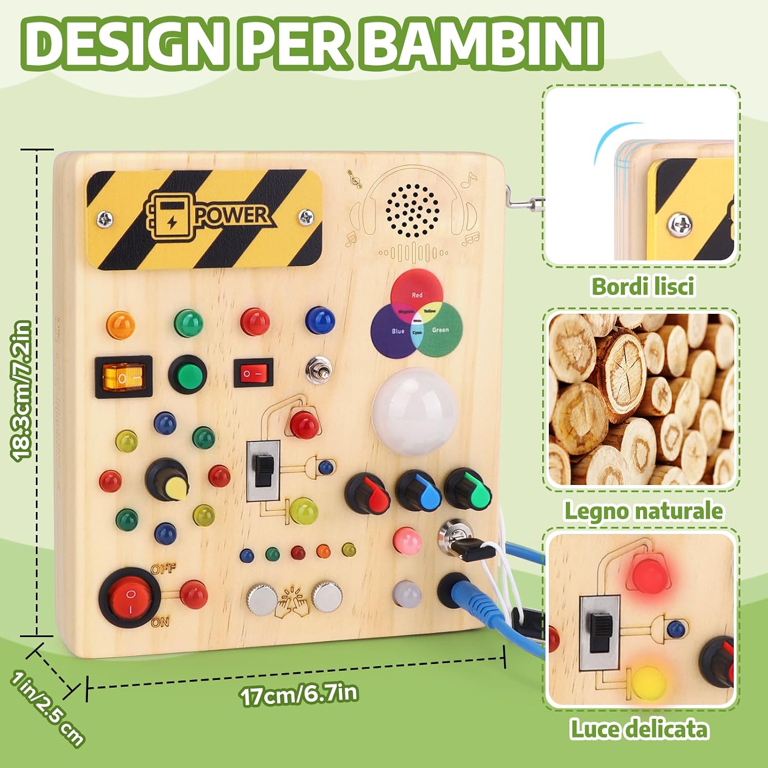 Thumbnail 3 de Giochi Montessori 1 anno per bambini: Busy Board in legno Konijiwa con 13 interruttori e 24 luci LED