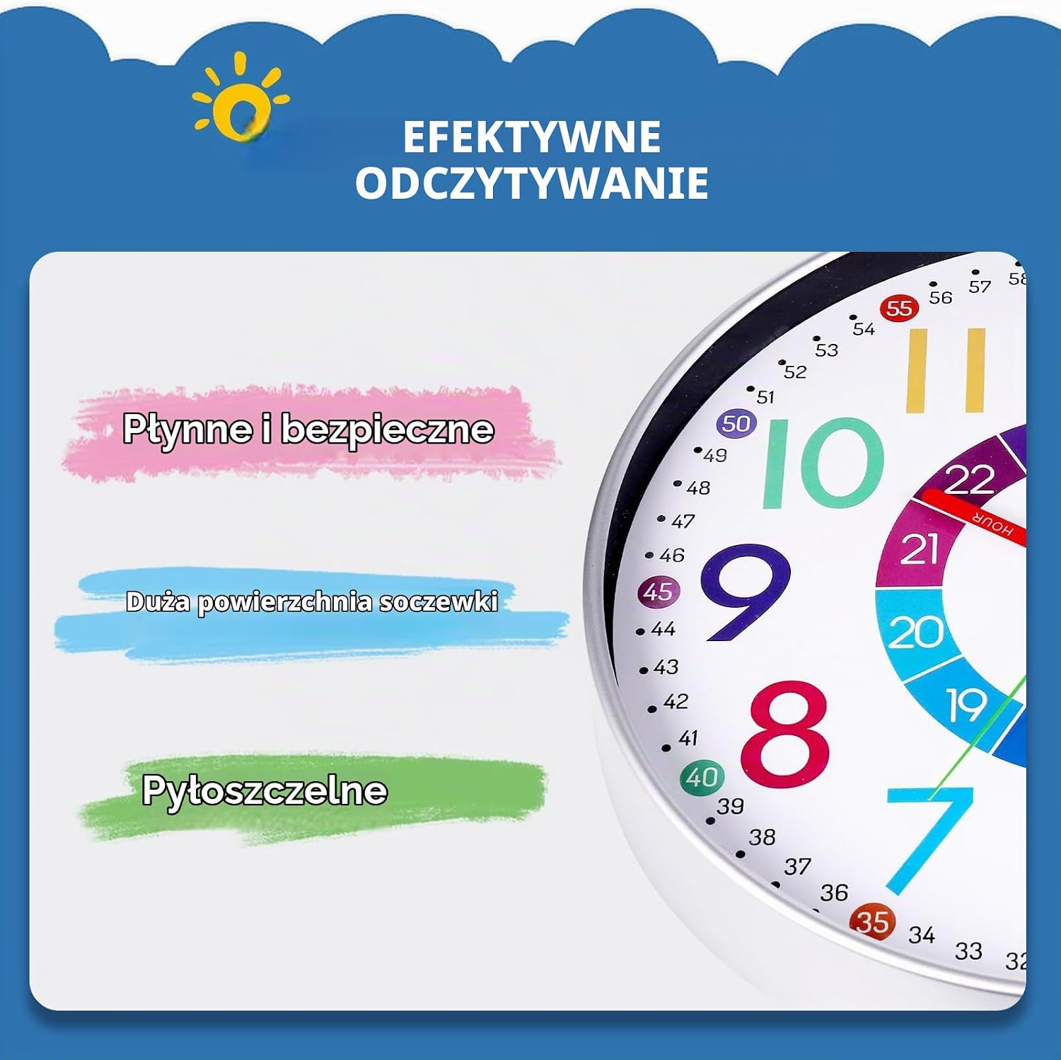 Detalle 2 de JIZZU K006 zegar ścienny dla dzieci 30 cm, cichy, z kolorowymi cyframi