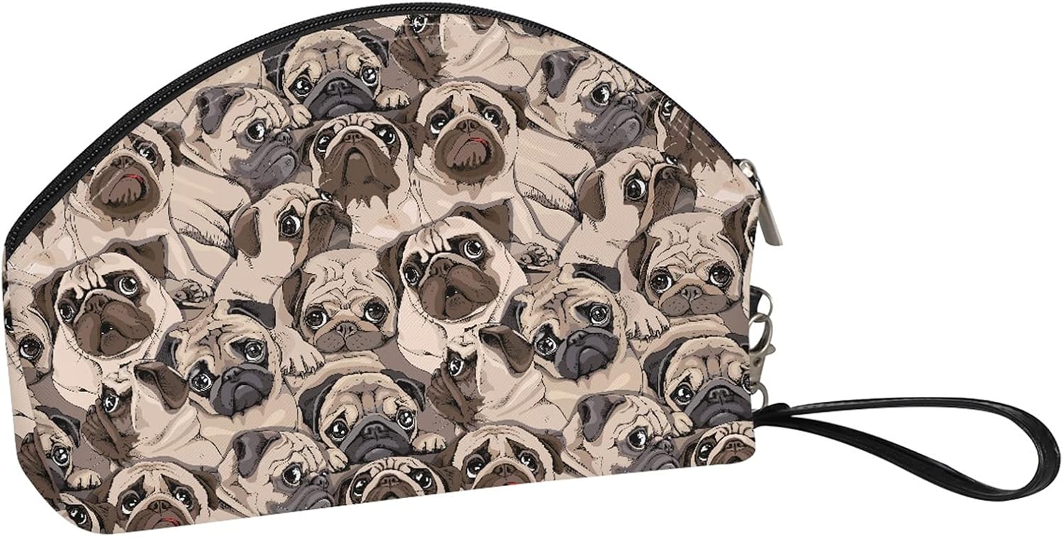 Detalle de STUOARTE Small Travel Cosmetic Bag for Girls – PU Leather, Pug Print, Waterproof