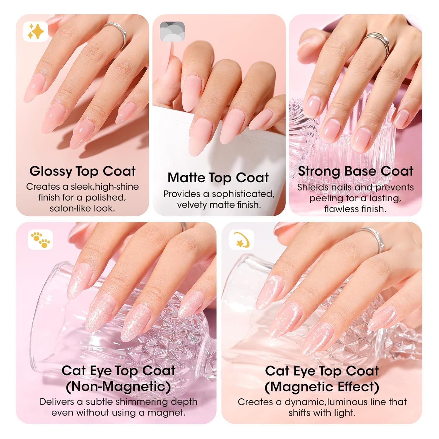 Detalle 2 de GELLEN 24-Piece Gel Nail Polish Set: 20 Colors + Base Coat, Glossy & Matte Top Coats, Cat-Eye Magnetic Finish