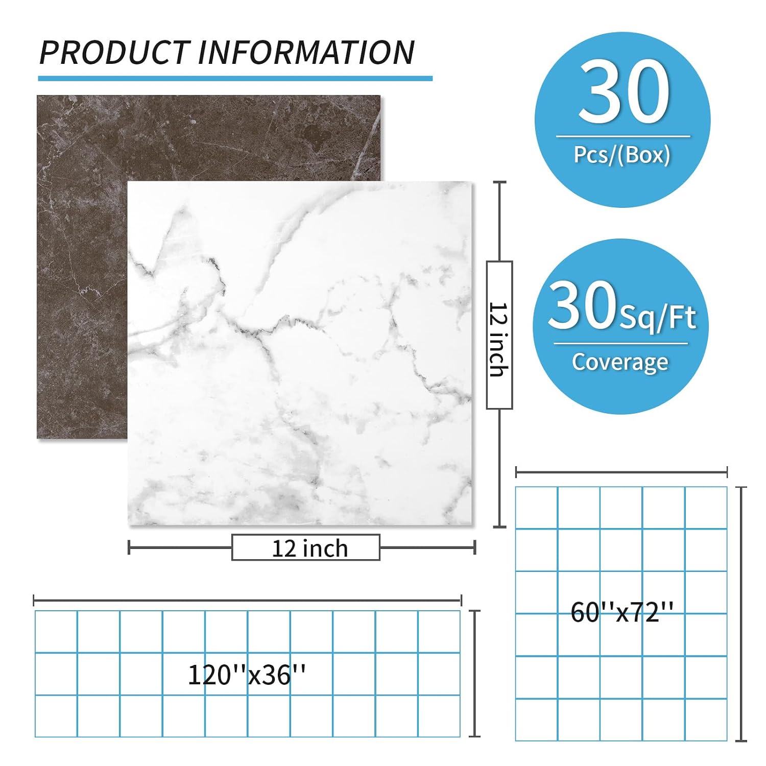 Detalle de Art3d Red & White Marble Vinyl Floor Tiles, 30-Pack, 12 x 12 in