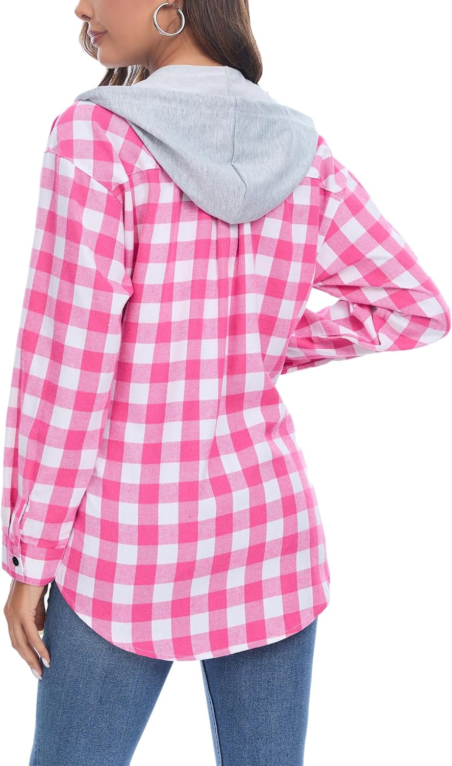 Thumbnail 5 de Damen Oversize Flanellhemd Hoodie von Jhsnjnr mit Karo-Muster und Knopfleiste