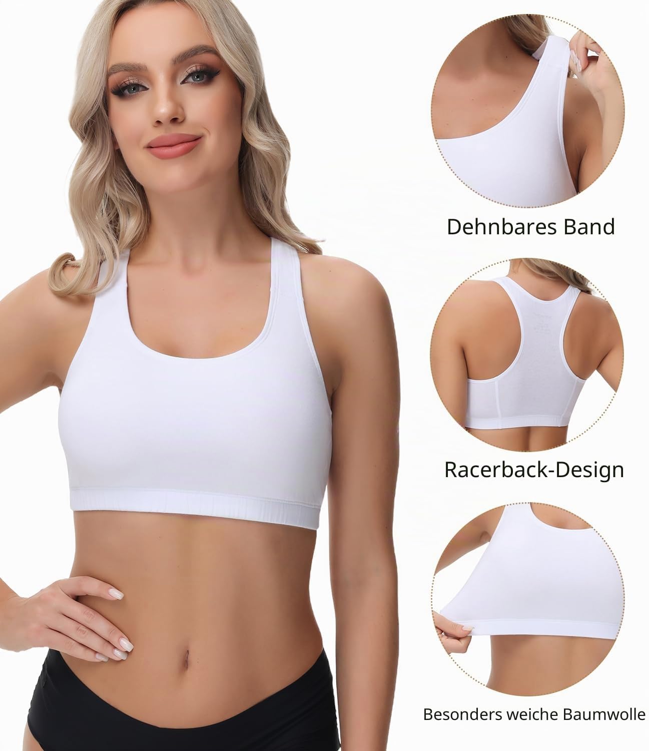 Detalle de wirarpa Bustier Damen Baumwolle Ohne Bügel T-Rücken – 3er Pack