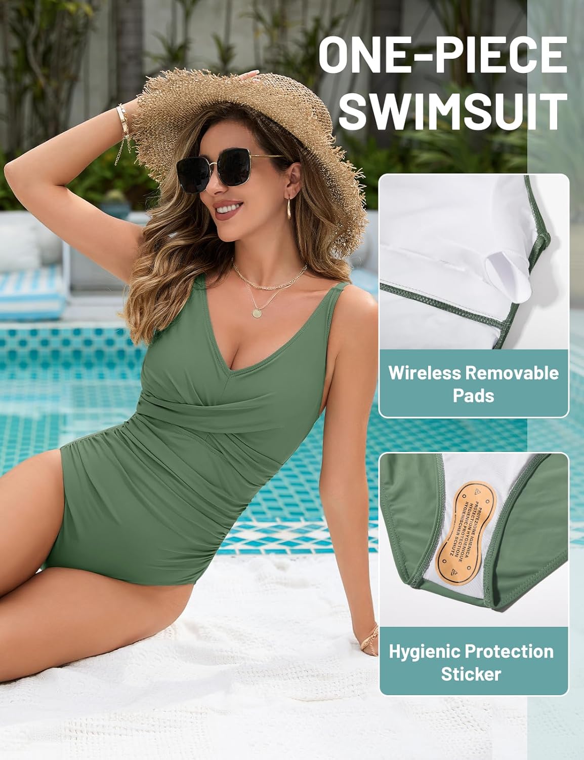 Thumbnail 4 de UMIPUBO women’s tummy control one-piece swimsuit with padded push-up, ruched v-neck cross design (plus size)