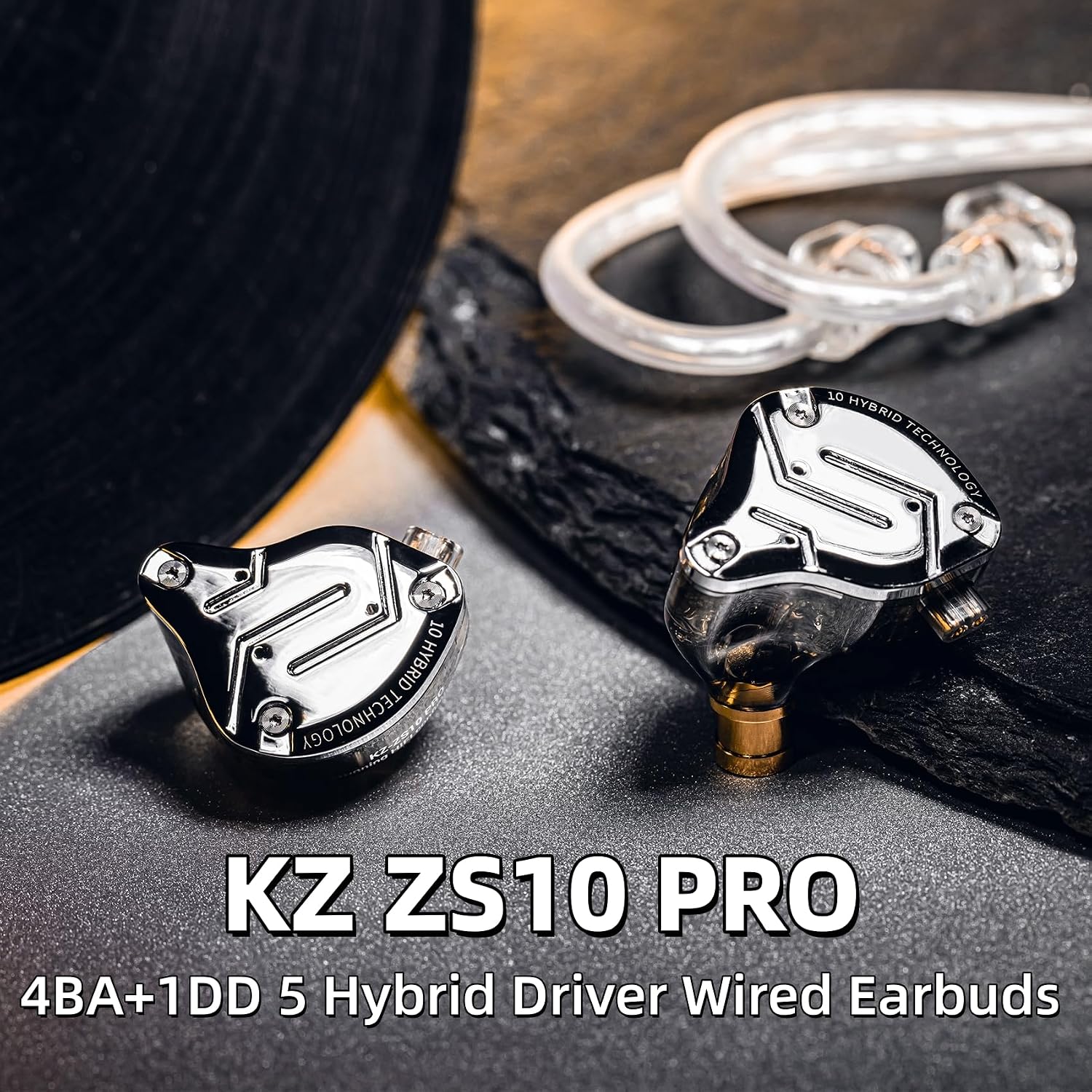 Detalle de Yinyoo KZ ZS10 PRO Wired IEM Earphones, 4BA+1DD Hybrid Drivers, Matte Black
