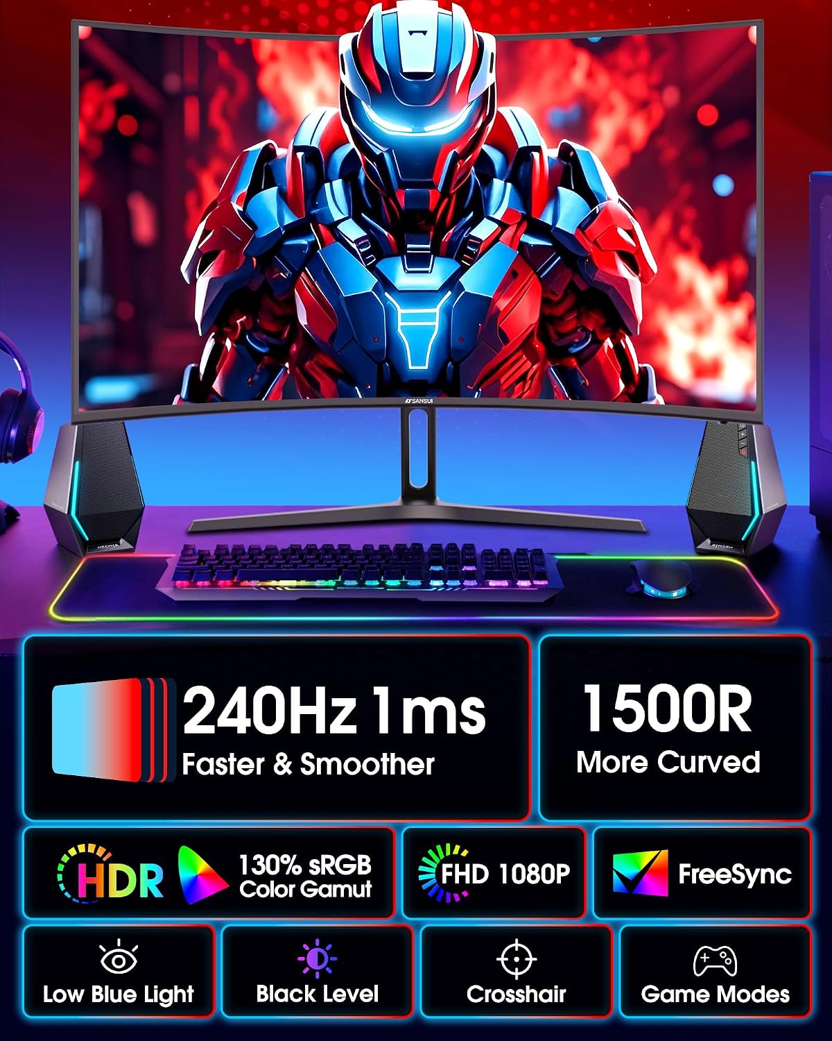 Detalle 2 de SANSUI 27-Inch Curved Gaming Monitor
