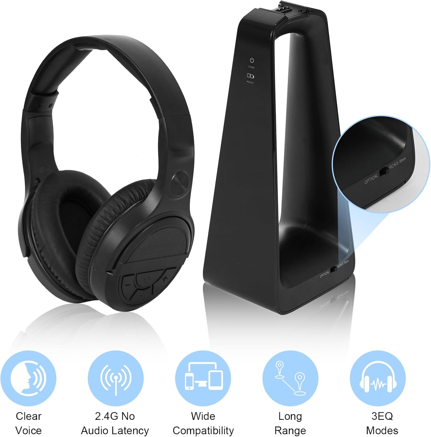 Thumbnail 1 de Cuffie per anziani con pulsanti grandi, cuffie TV wireless 2.4G/Bluetooth 5.3 e stazione di ricarica, nero