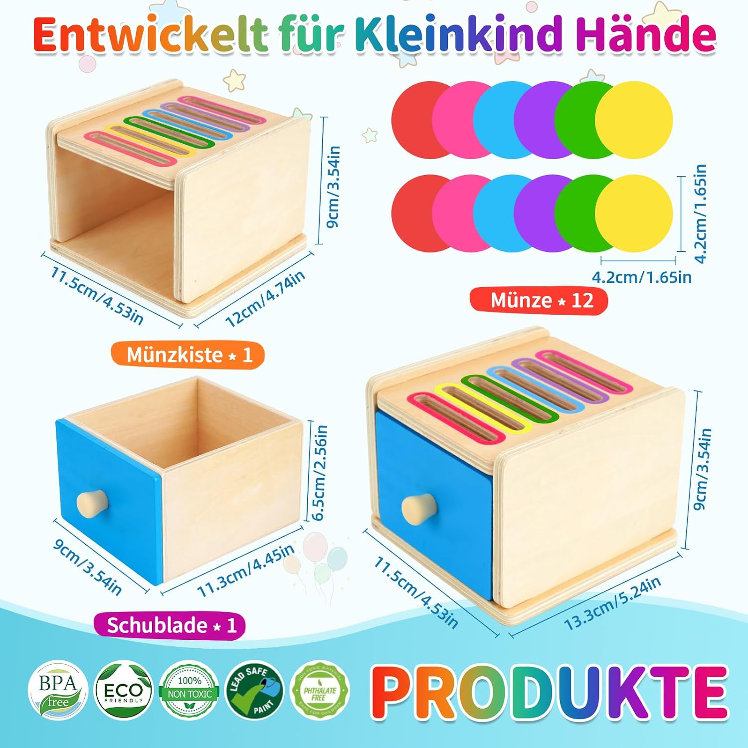 Thumbnail 4 de FCSONU Montessori Steckspiel Holz 12 Teile 12×11×8,5 cm 🎲