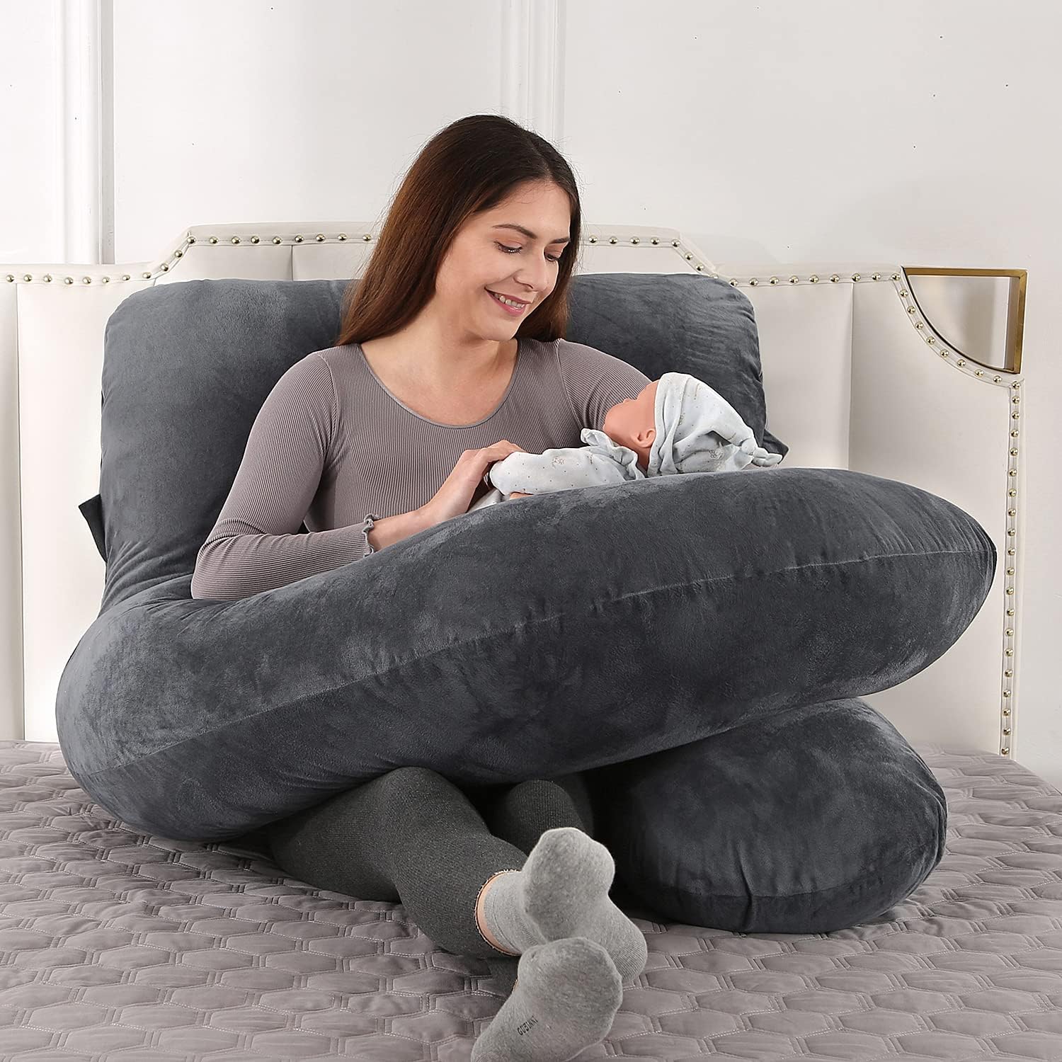 Thumbnail 6 de Elover 57-Inch U-Shaped Pregnancy Pillow with Removable Velvet Cover