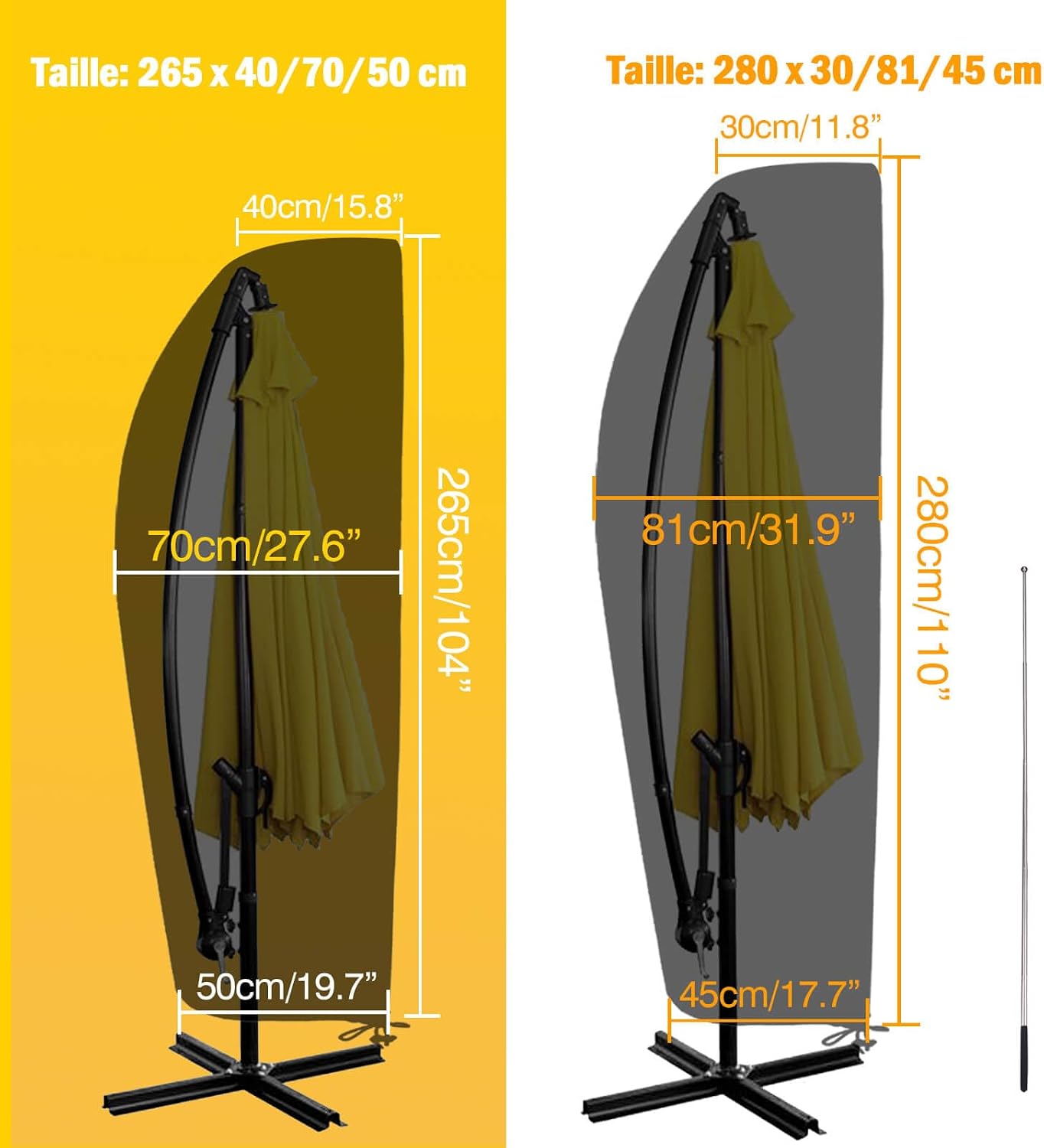 Thumbnail 1 de Reinalin beschermhoes voor zweefparasol, Oxford-stof, 265 x 40/70/50 cm